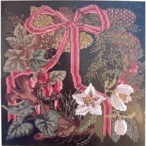 Elizabeth Bradley Needlepoint Kit Winter Wreath Victorian Flowers Black 16" NEW
